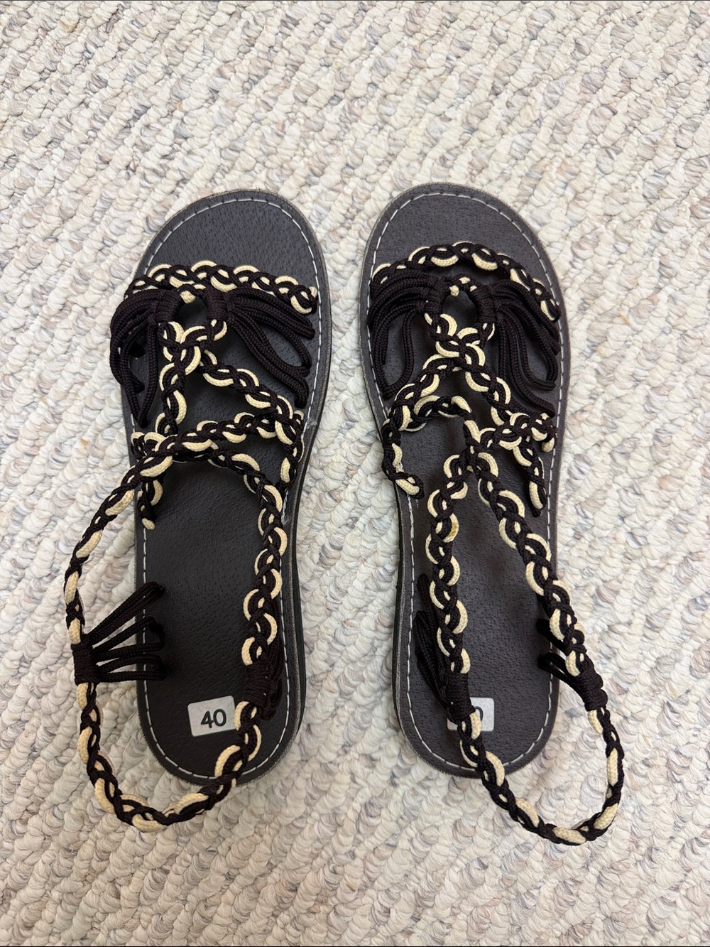 Women’s dark Brown and Cream Braided Rope Sandals
